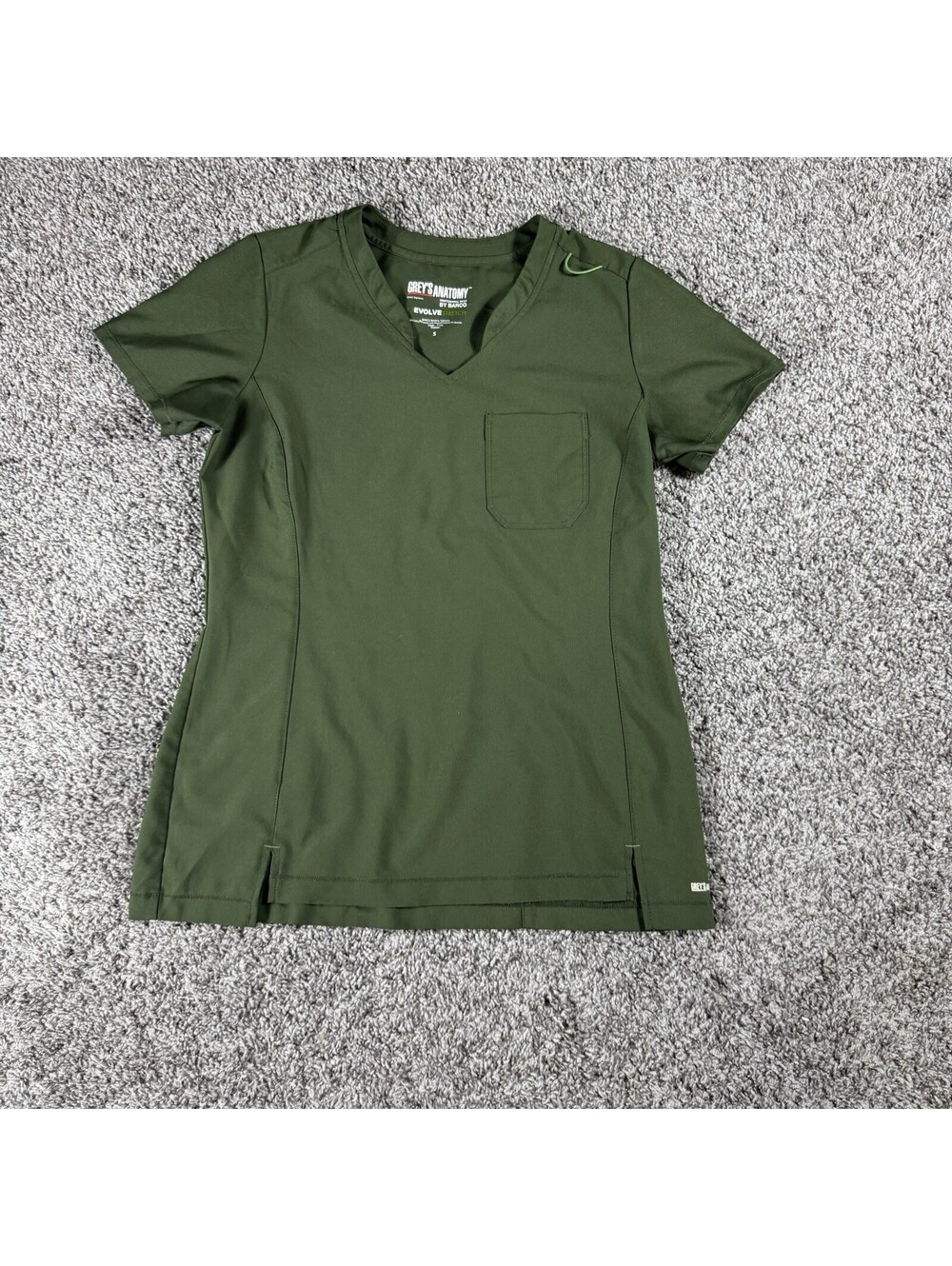 Greys Anatomy Barco Signature Scrub Top Olive Green Womens Small Short Sleeve